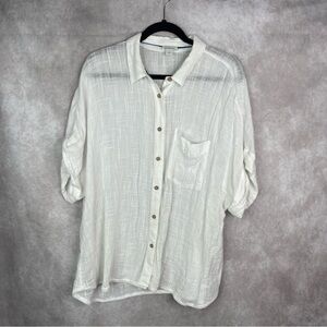Sundance Gauze Bohemian Coastal Cotton Short Sleeve Blouse In White Size L